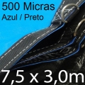 POLYLONA SUPER 7,5x3,0m PP/PE AZUL/PRETO 500 MICRAS com argolas "D" INOX a cada 50cm